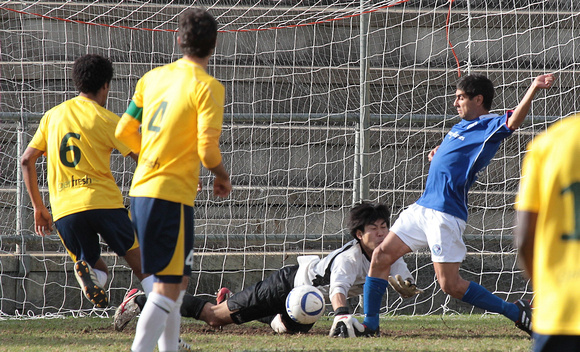 1 - Takumi Takahashi (GK) - stretching for the ball9 - Fortunato Filletti - coming in from right to score a goal