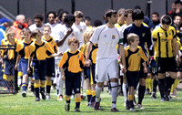 Michele La Stella lead his team out (Western Strikers) in their Cup Semi Final against Adelaide Galaxy